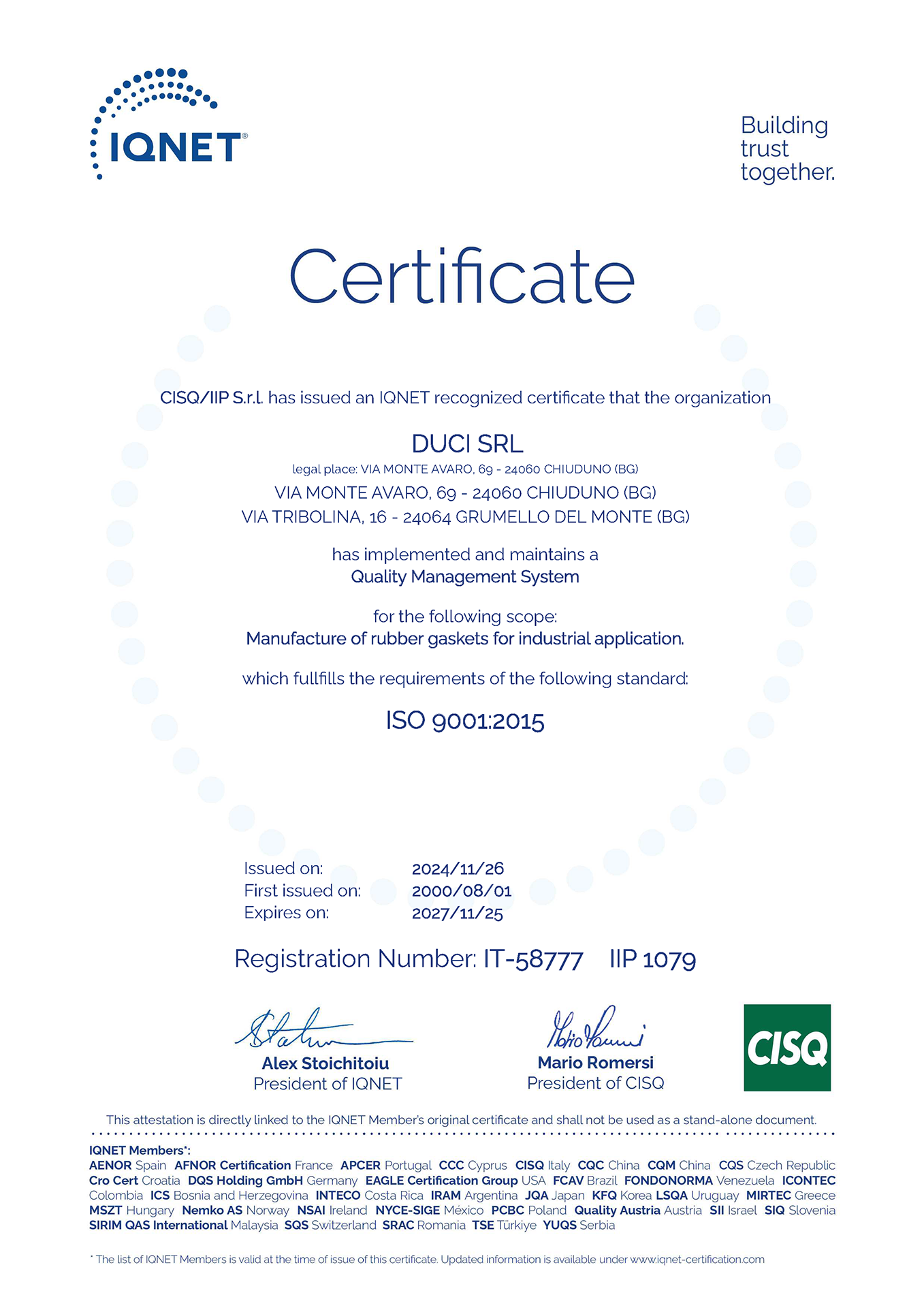 DUCI srl – ISO 9001 2015